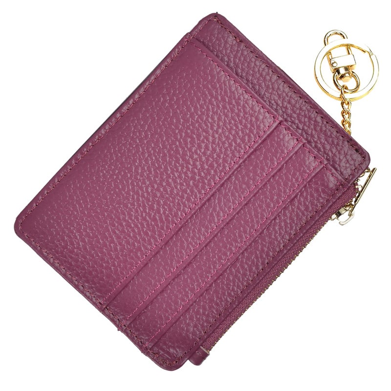 woogwin Slim RFID Credit Card Holder for Women Mini Front Pocket Wallet Purse With Keychain(Lichee Purple) - Image 1